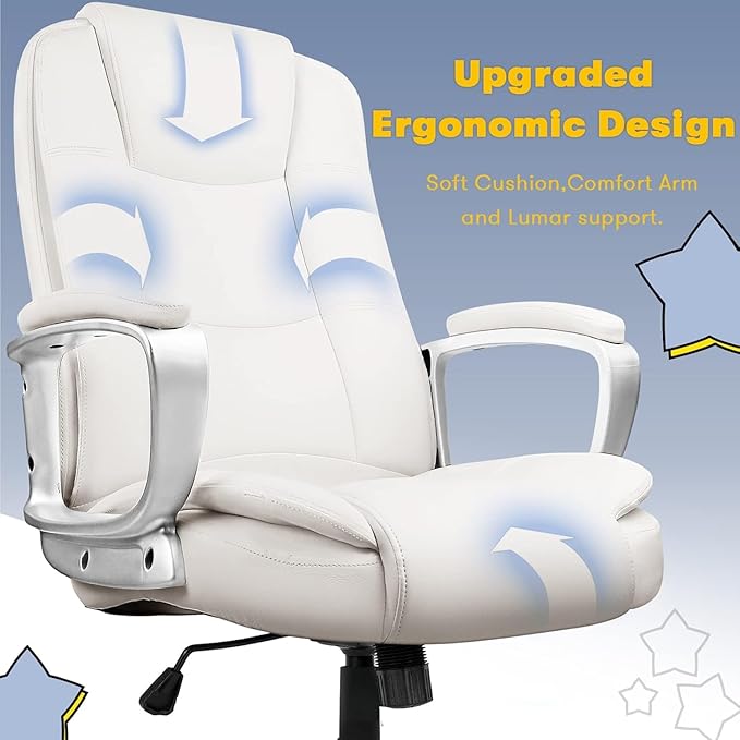 OFIKA Home Office Chair, 400LBS Big and Tall Chair Heavy Duty Design, Ergonomic High Back Cushion Lumbar Back Support, Computer Desk Chair, Adjustable Executive Leather Chair with Armrest