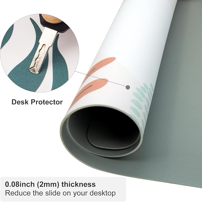 Faux Leather Large Mouse Pad, Office Desk Mat, 31.5"x15.7", Botanical | Desk Décor Accessories, Extended Size, Waterproof & Easy to Clean, Smooth Surface, Non Slip Desk Organization