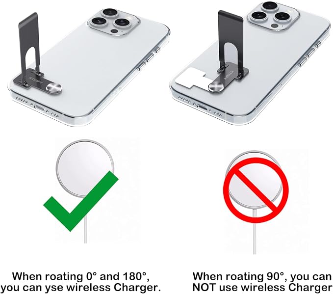 Phone Slim Kickstand, Ultra Thin Vertical and Horizontal 360° Rotating Universal Steel Metal Stable Stand Pocket Friendly Sticky Holder for iPhone Samsung Cellphone Case (Black 2-Pack)