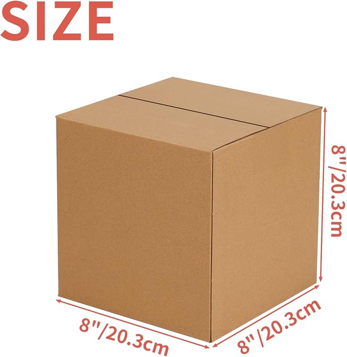 25-Pack Shipping Boxes 8x8x8 Inches, Brown | Corrugated Cardboard Box for Business Packing, Shipping, and DIY, Easy to Fold and Assemble