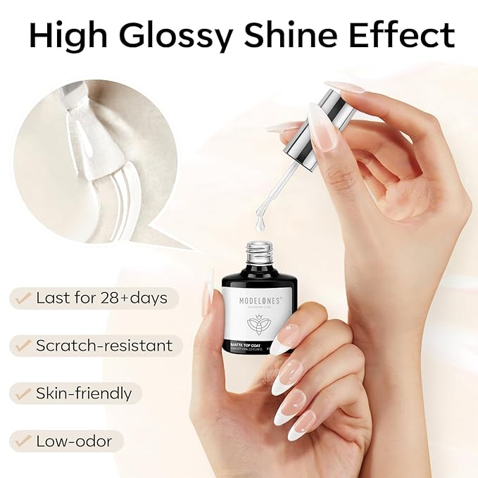Modelones Matte Gel Top Coat Chrome Proof, 15ML No Wipe Matte Top Coat Chrome Isolation Powder-Resist Velvet Finish Easter Gel Polish for Nail Art Painting Long Lasting Manicure DIY Gift for Women