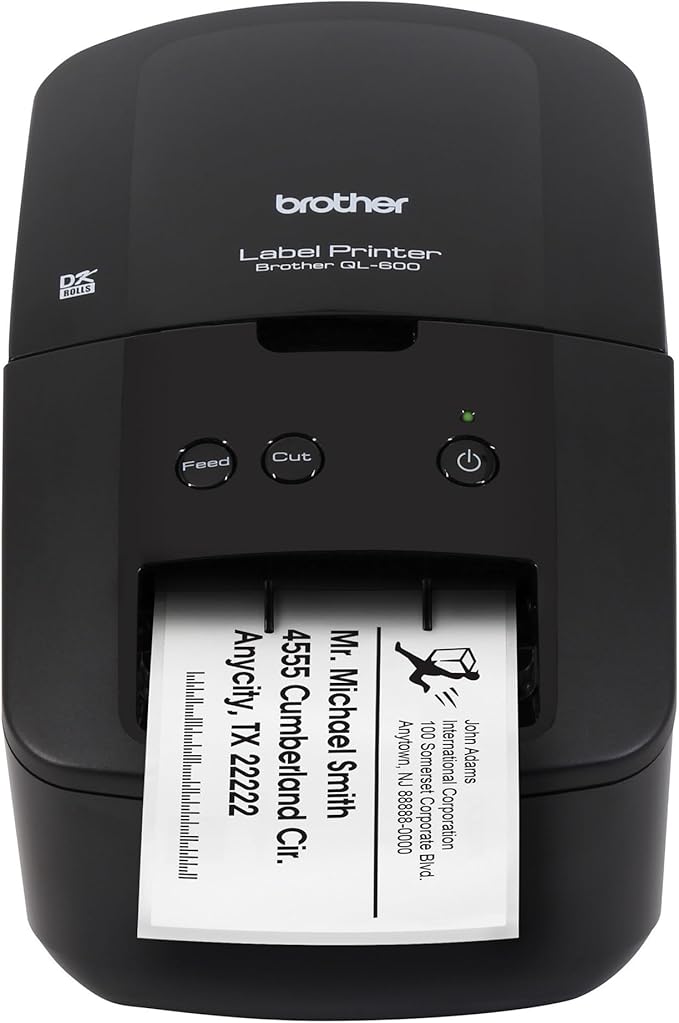 Brother QL-600 Desktop Monochrome Label Printer, up to 2.4" Label Width, No Ink Required, uses Genuine DK Drop-in Rolls for Fast Labeling and Easy Integration with Microsoft Applications