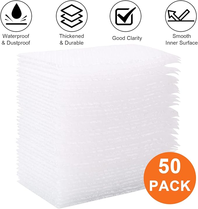 50Pack Self-Seal Bubble Out Bag Pouches 6 x 8 Inch Small Bubble Pouches Bags, Double Walled Bubble Cushioning Bags, Self-Sealing Protective Wrap Cushioning Bags for Shipping, Packing, Moving