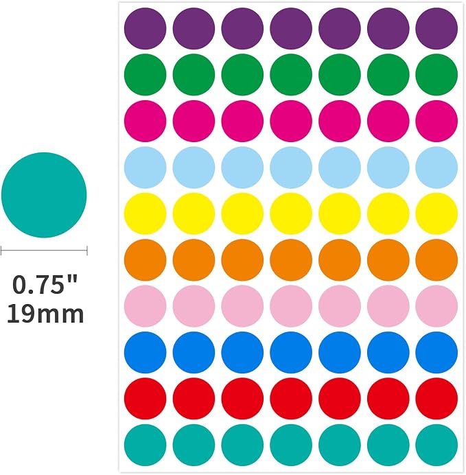 1400 PCS Colored Circle Dot Stickers 3/4" Round Coding Label | Used for manual labor in kindergartens, garage yard price sales, organizing activity color groups,marking spice bottles