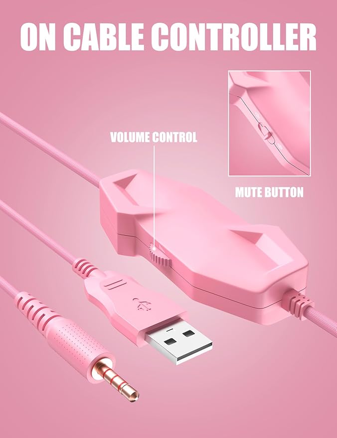 ZIUMIER Z20 Pink Gaming Headset with Microphone, Compatible with PS4 PS5 Xbox One PC Laptop, Over-Ear Headphones with LED RGB Light, Noise Canceling Mic, Stereo Surround Sound (Pink)