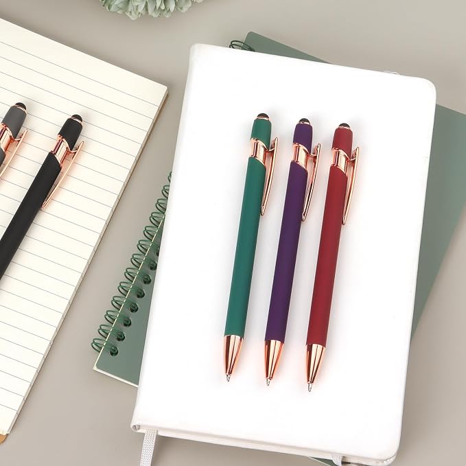 6 Pack Ballpoint Pen 2-in-1 Pen with Stylus tip, 1.0 mm Black Ink | Metal Stylus Pen for Touch Screens