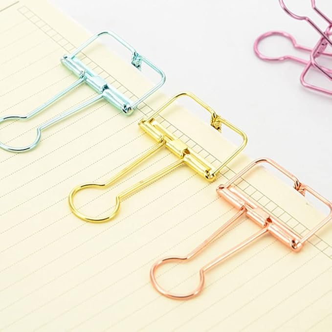Hollow Out Paper Binder Clip Invoice Bill Clip Office Supplies Pack of 10 (M, Bronze)