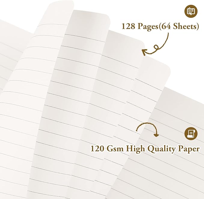 Huhuhero Notebook Journal, Lined Ruled Journal, Hardcover 120Gsm Premium Thick Paper with Faux Leather Notebook for Journaling Writing Note Taking Office School Supplies 5.25"×8.25"(1, Brown)