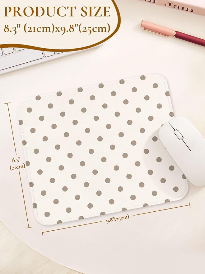 Square Cute Dots Mouse Pad with Stitched Edge, Premium Waterproof Cloth Aesthetic Small Dot Mouse Mat, Non-Slip Rubber Base Funny Mousepad Desk Accessories,Dots Khaki Beige