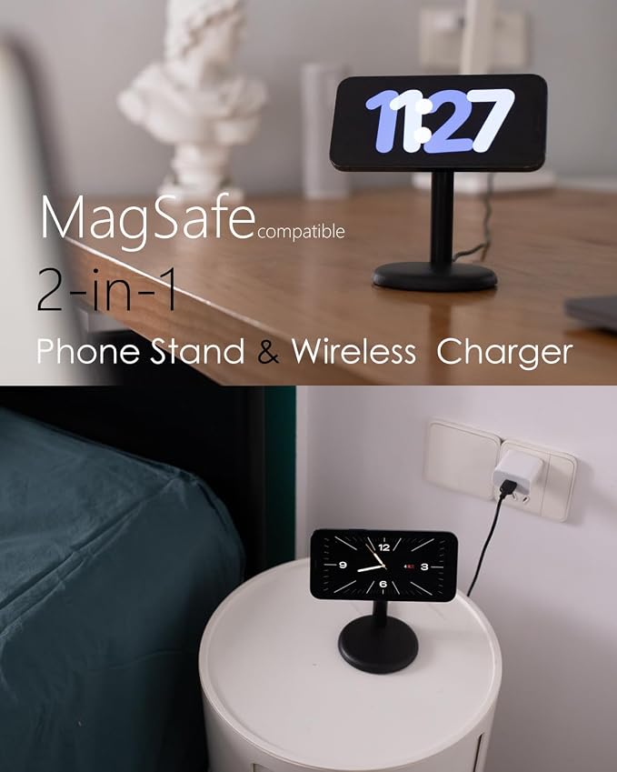 Mag Safe Charger Stand for iPhone 17/Air/16/15/14/13/12,15W Fast Charging | Magnetic Wireless Charger Compatible with MagSafe Suitable for Desk or Bedside (No Adapter/Angle Fixed)