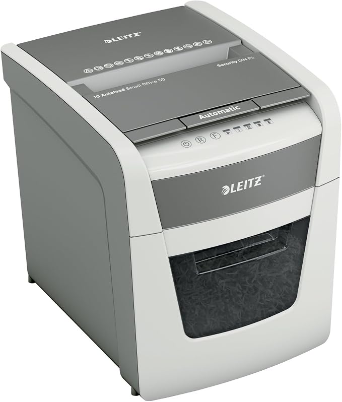 Leitz IQ Paper Shredder, Cross Cut, 50 Sheet, 5 Gallon Bin, P4 Security, Autofeed, Anti-Jam, Home Office (170008)