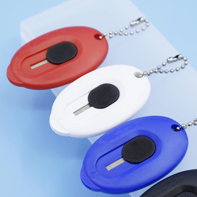 4 PCS Mini Box Cutter Small Safety Retractable Utility Knife Blade Right Or Left Handed Finger Friendly Package Box Opener with Keychain Hole