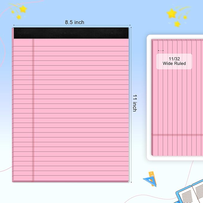 5 pcs Legal Pads 8.5 x 11 Note Pads, Colored Legal Notepads 8.5 x 11, Notebook Wide Ruled Paper, Micro Perforated Writing Pads, Lined Paper Pads, Pad of Paper for Office Home School, 30 Sheets/Pack