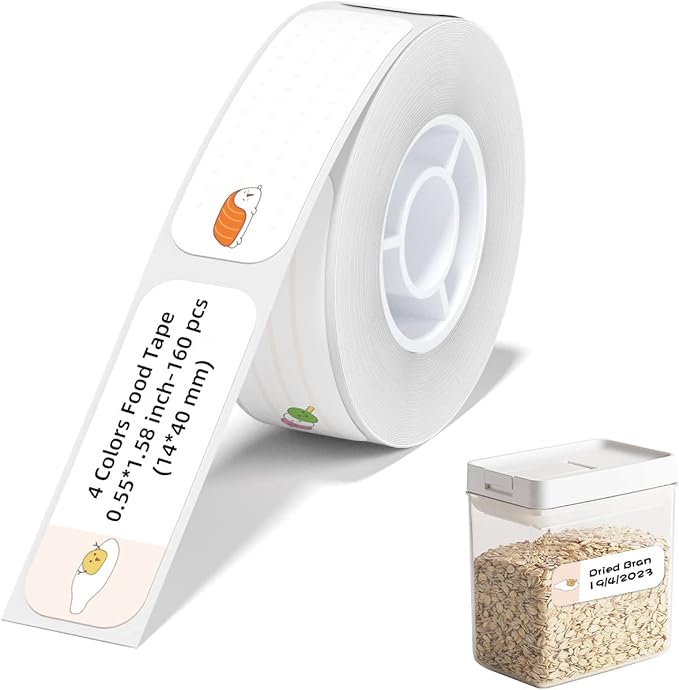 NIIMBOT D11 Label Maker Tape Adapted Label Print Paper Standard Laminated Office Labeling Tape Replacement (Food)