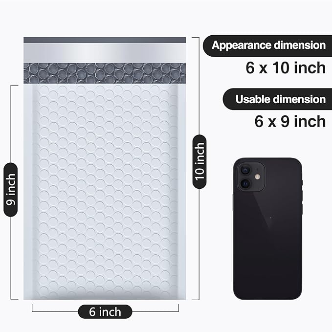 UCGOU Bubble Mailer 6x10 Inch 100 Pack, White Poly Padded Envelopes Small Business Packaging Waterproof Bags for Shipping, Self Seal Bulk Pack Mailing Jewelry Makeup Supplies (AZ307)