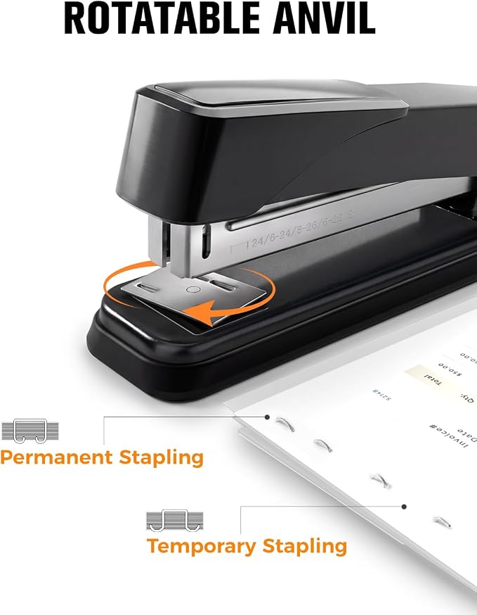 Marsrock Heavy Duty Stapler for Desk with 50 Sheet, 3000 Staples, Black | Office Stapler, Classroom Stapler, Teacher Stapler, Full Strip Desktop Stapler, Easy to Load & Magnetic Staple Remover
