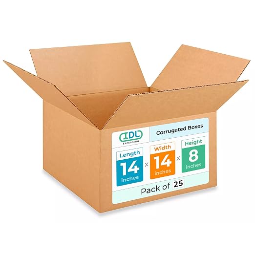 Medium Moving & Shipping Boxes 14"L x 14"W x 8"H (25-Pack) - Extra Strength 200 lb vs Regular - Corrugated Strong Cardboard Boxes - Packing and Moving Box - Moving Box Heavy Duty by IDL Packaging | Extra Strength 200 lb vs Regular - Corrugated Strong C...