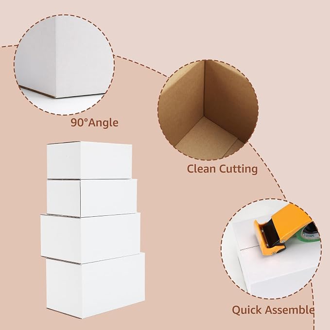 Hoikwo 40 Packs White Shipping Boxes Mixed Sizes | 10 PCS Each of 11x6x6, 10x7x5, 9x6x4, 8x6x4, Cardboard Box for Small Business Packaging and Mailing