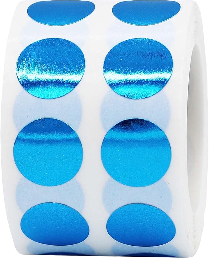 Metallic Blue Circle Dot Stickers, 1/2" Inch, 1000 Labels per Roll - Ideal for Organizing, Decorating, Labeling and Crafting in Homes, Schools, and Office Use