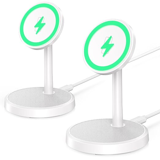 Magnetic Wireless Charger iPhone, 2 Pack 15W Fast Mag-Safe Charger Stand for iPhone 17/17 Air/17 Pro/17 Pro Max 16/15/14/13/12 Series, Wireless Charging Station for Pad/AirPods(White)