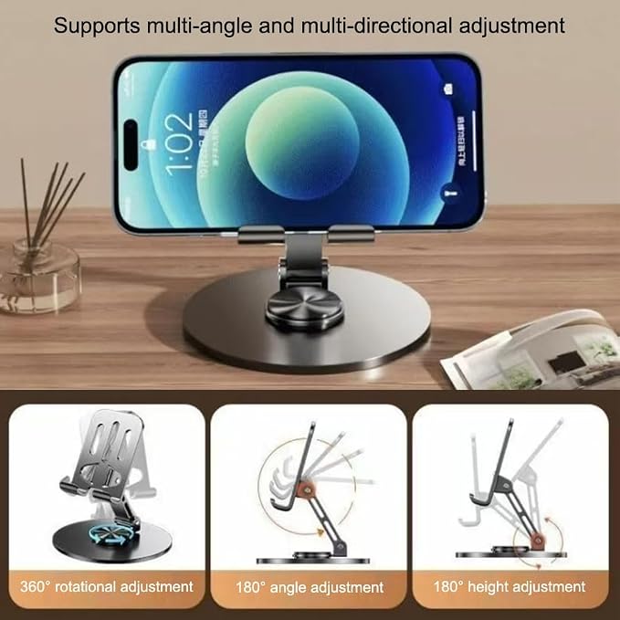Cell Phone Stand 2 Pack,Angle Height Adjustable Cell Phone Holder for Desk,Foldable Desktop Phone Holder Cradle Dock with Silicon Pad Compatible with All Mobile Phones (Dark Gray)