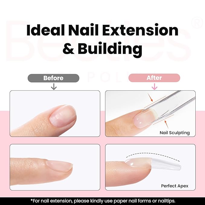 Beetles Builder Gel for Nails, 60g Large Capacity 9 in 1 Sculpture Hard Gel with Dual Nail Pen, Forms for Nail Extension & Building, Strengthener for Salon Pros Women, UV LED Lamp Needed