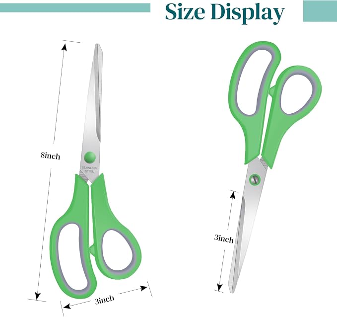 3 Packs 8" Sewing Craft Scissors Bulk,Multipurpose Heavy Duty Sharp Paper Scissors,All Purpose Stainless Steel Scissors for Home Office Student Teacher Supplies