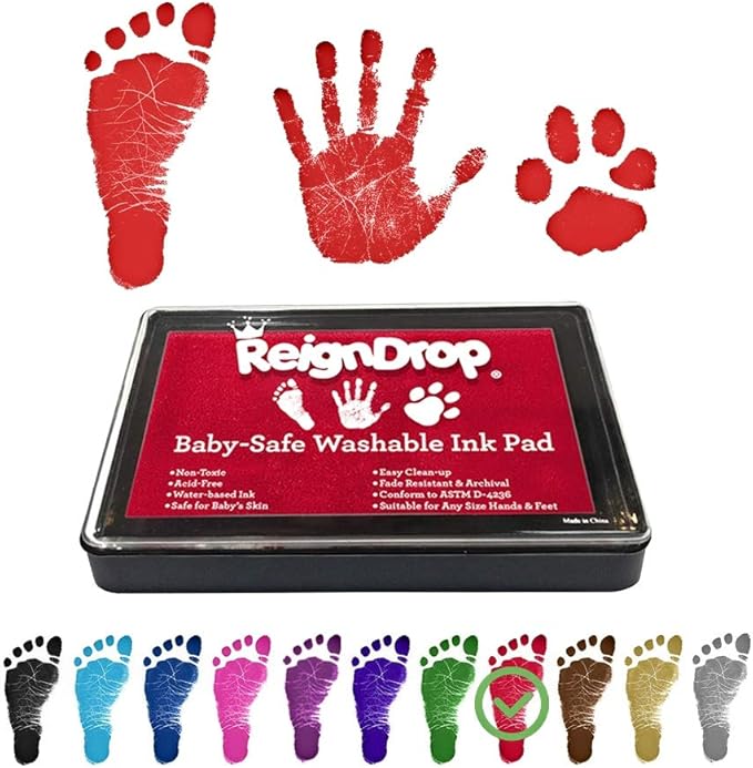 ReignDrop Ink Pad For Baby Footprint & Handprint - Creates Impressive Long Lasting Keepsake Stamp for Infant & Kids. Smudge Proof, Easy to Wipe Off Skin, Safe & Gentle Acid Free(Red)
