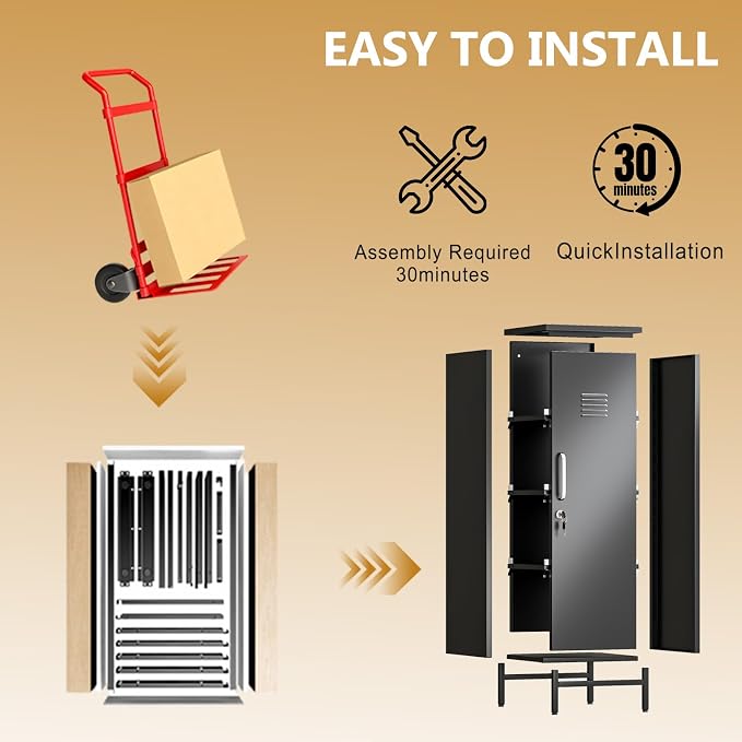 Metal Storage Locker,47" H Home Office Storage Lockers for Employees with 1 Locking Door ＆ 3 Adjustable Shelves,File Storage Cabinets forGarage, School, Office, Gym (Black)