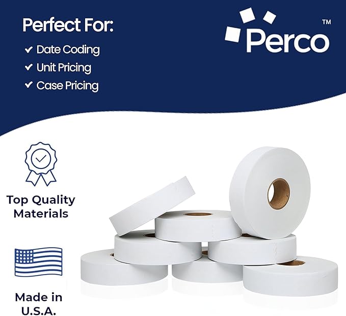 Perco White Pricing Labels for Monarch 1131 Price Gun – 8 Sleeves, 64 Rolls Value Pack - 160,000 Price Marking Labels – with Ink Rolls Included