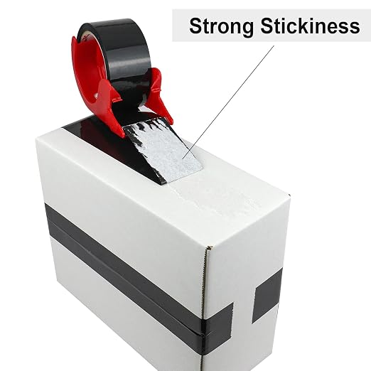 BOMEI PACK Black Packing Tape,Moving Tape,1.88 Inch x 55 Yards,2 Mil Thick Black Packaging Tape Refills with Dispenser,Heavy Duty Colored Shipping Storage Tape for Carton Sealing,Packaging and Moving
