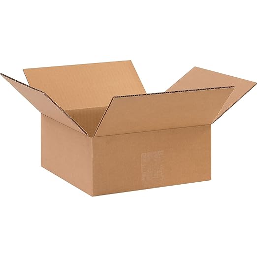 Aviditi 10104 Flat Corrugated Cardboard Box 10" L x 10" W x 4" H, Kraft, For Shipping, Packing and Moving (Pack of 25)