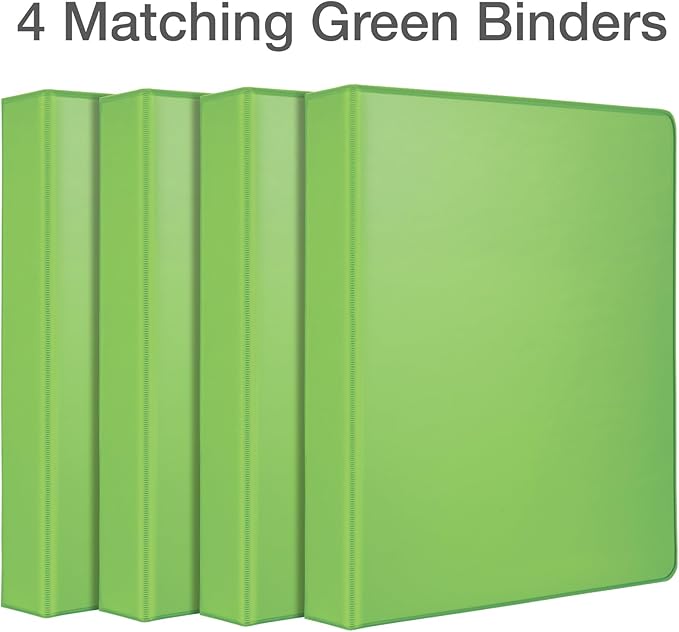 Oxford® 3 Ring Binders, Durable Binders for School and Office, Durable 1 inch D Rings, Holds 240 Sheets, ClearVue Presentation Binder, Green, 4PK