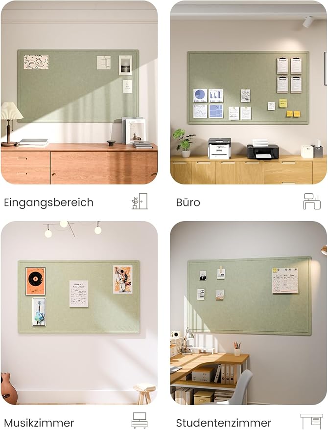Fluxynara 59" x 35.4" Large Bulletin Board, Sage | Cork Board Alternative with 24 Removable Adhesive Tabs, Foldable Felt Pin Board for Home, Office, Classroom & Dorm