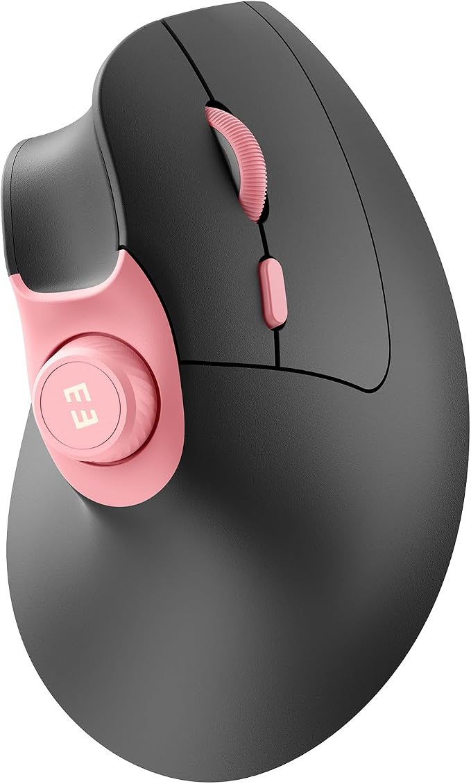 seenda MOU-302 Wireless Bluetooth Ergonomic Vertical Mouse with Volume Knob | Rechargeable 3-device mice for small/medium hands with quiet clicks, 1000/1600/2400 DPI for PC, laptop, MacBook, Black Pink