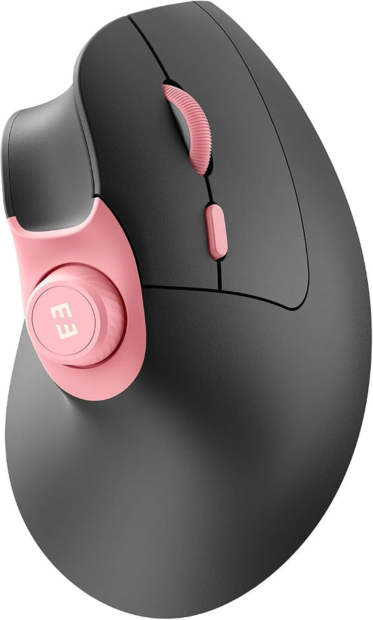 seenda MOU-302 Wireless Bluetooth Ergonomic Vertical Mouse with Volume Knob | Rechargeable 3-device mice for small/medium hands with quiet clicks, 1000/1600/2400 DPI for PC, laptop, MacBook, Black Pink
