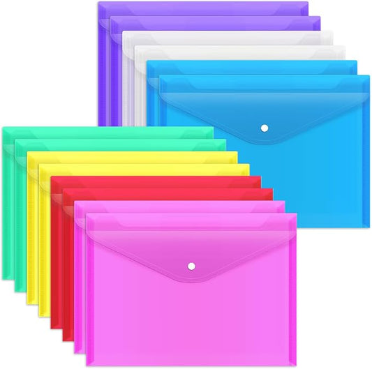 EOOUT 14pcs Plastic Envelopes, Plastic Folders for Documents, Poly Folders with Snap Closure, A4 Size, Letter Size, for School and Office Supplies