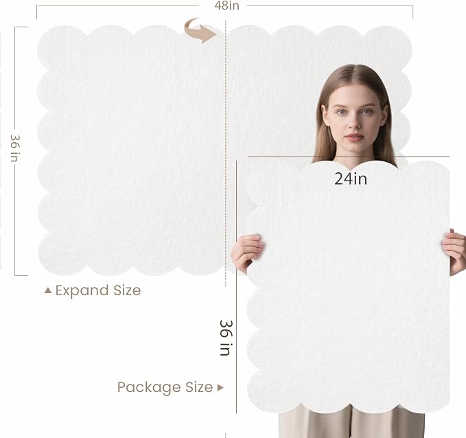 Scalloped Bulletin Board 48x36 inches, Decorative Felt Pin Board for Wall | Cute Cork Board Alternative with Push Pins, Foldable Display Vision Board for Photos, Notes & Reminders