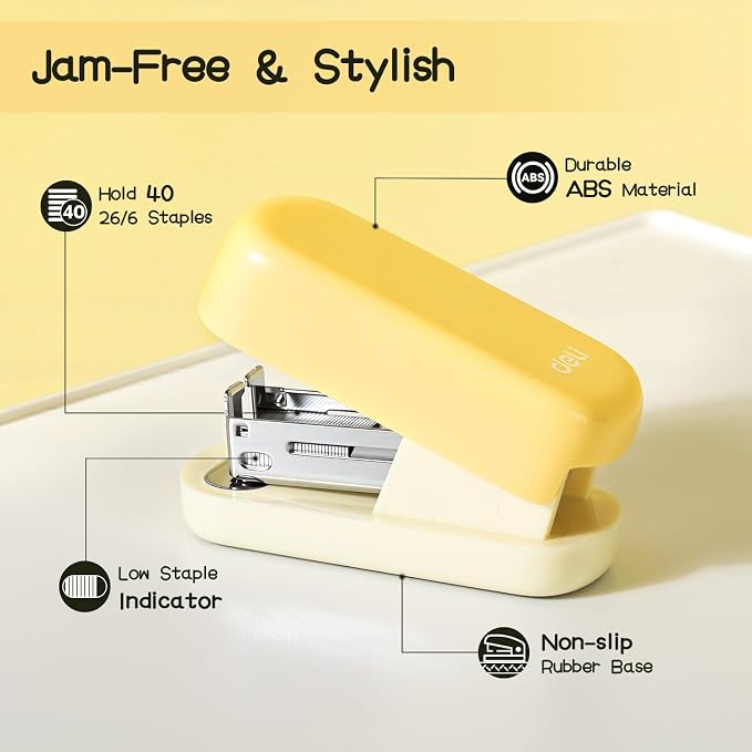 Deli Mini Stapler with 830 Staples, Small Cute Desk Staplers, 25 Sheet Capacity, Yellow