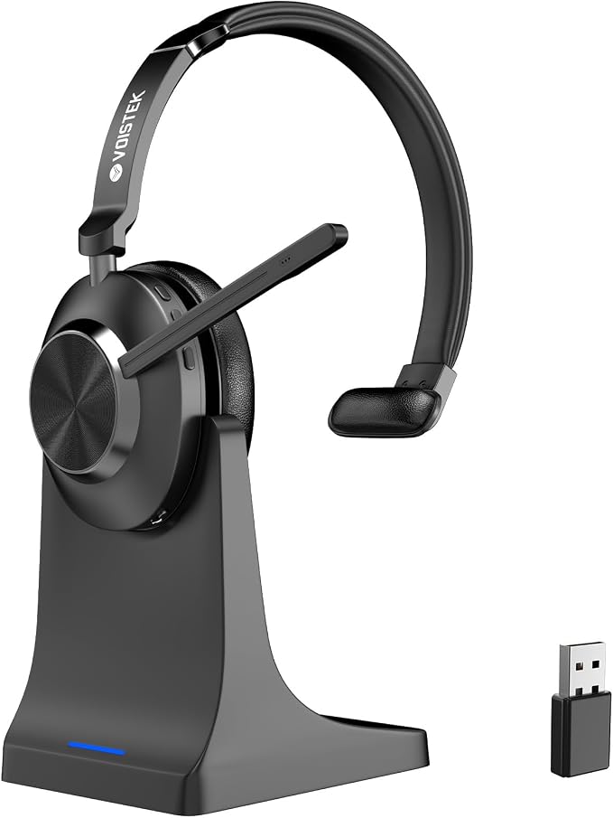 Wireless Headset with Mic for Work,Wireless Computer Headset(Bluetooth V5.3 + USB Dongle)w/Noise Cancelling Mic & Mute Button,Long Battery Life for Work,Zoom,Teams,Online Meetings,Home Office