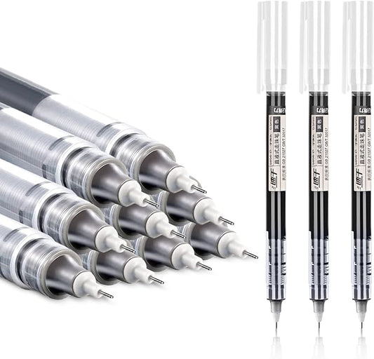 12 Pieces Rolling Ball Pens, Quick Dry Ink 0.5 mm Extra Fine Point Pens Liquid Ink Pen Rollerball Pens Black