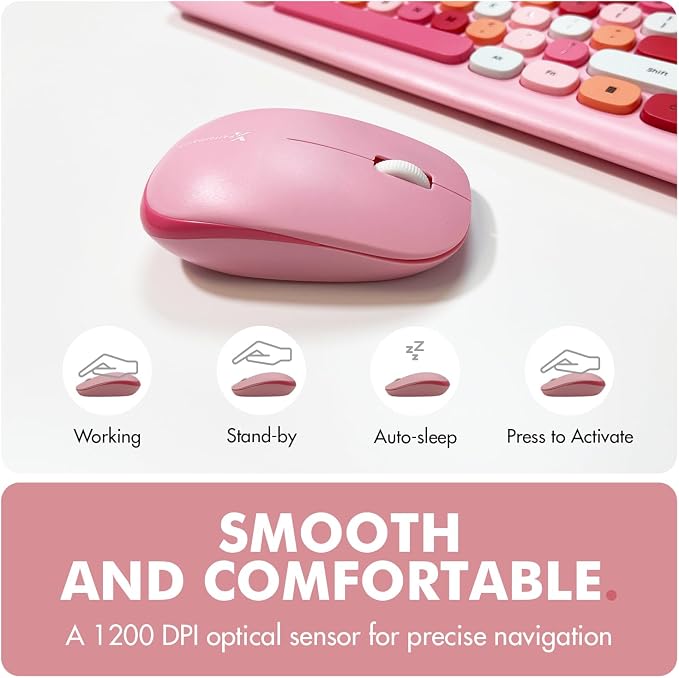 X9 Pink Keyboard and Mouse Wireless Combo - Retro Typewriter Keyboard and Mouse with Aesthetic Bubble Keys - Colorful Keyboard and Mouse Wireless for PC, Laptop, Windows, Chrome