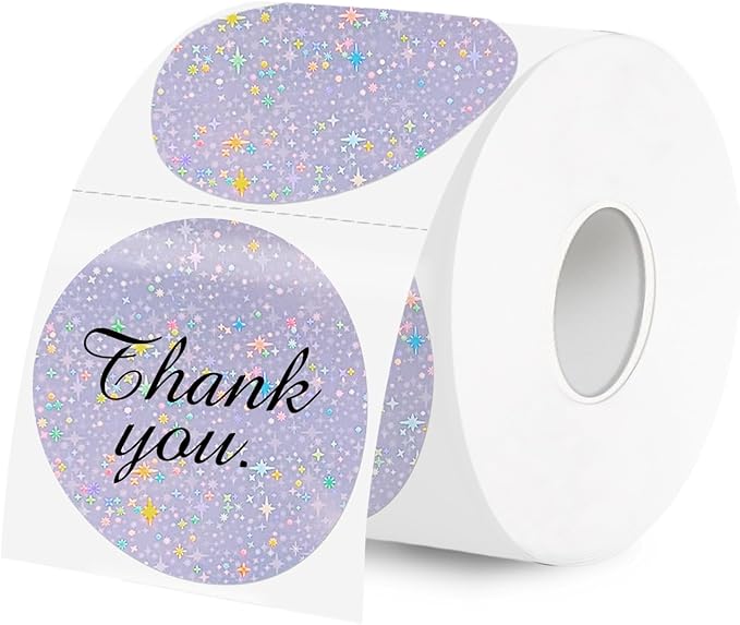 2''Holographic Thermal Label,Round Self-Adhesive Direct Thermal Label,Thermal Stickers for DIY Logo Design,Name Tag (300/Roll Purple Starry Sky
