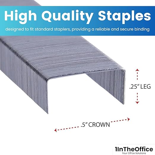 1InTheOffice Standard Staples - 1/4" Leg Length, 5,000 Staples/Pack, 5 Pack