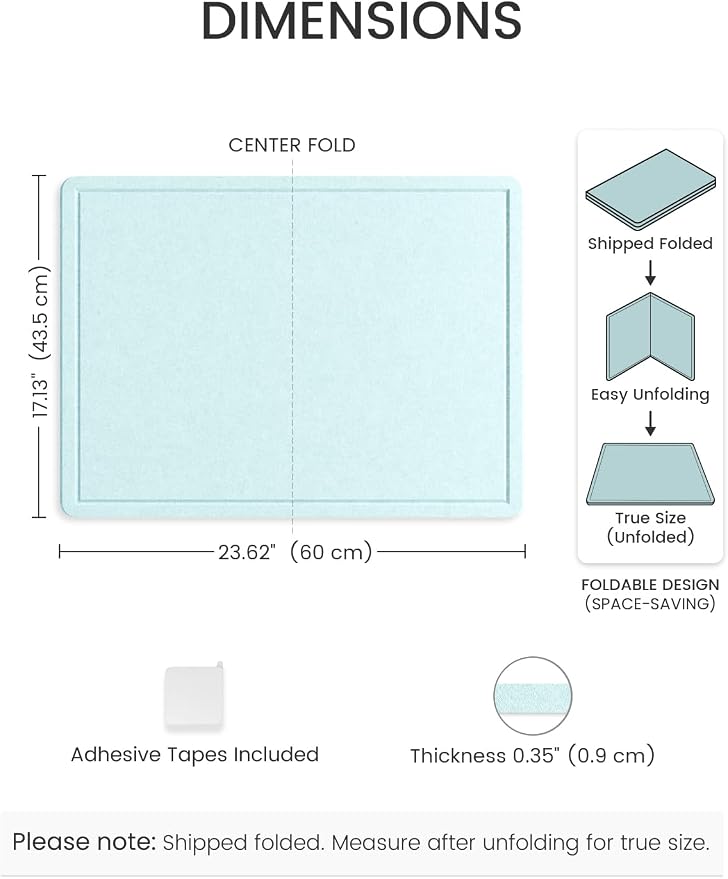 Fluxynara 23.6" x 17.1" Bulletin Board, Aqua Blue | Cork Board Alternative with 12 Removable Adhesive Tabs, Foldable Felt Pin Board for Home, Office, Classroom & Dorm