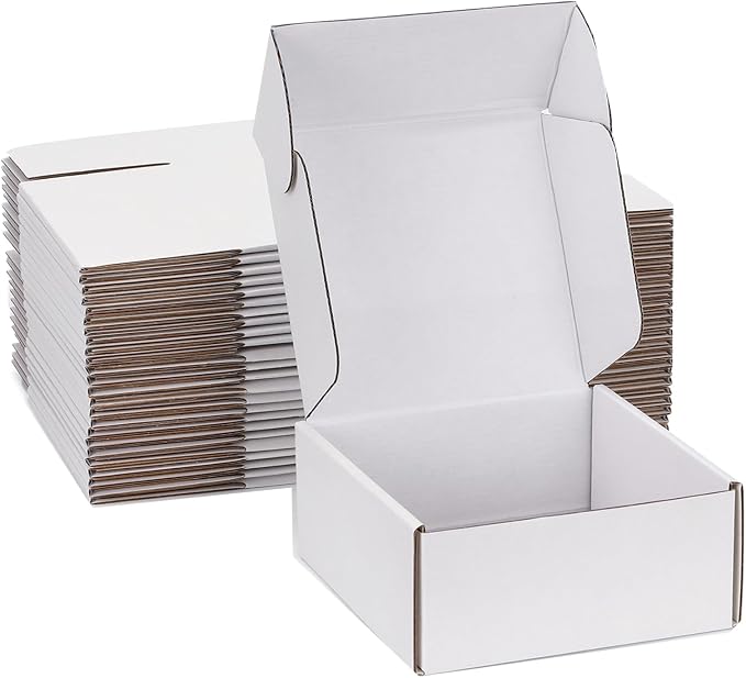 8x8x3 inch White Shipping Boxes for Small Business- Set of 25 | Sturdy ECT 32 Corrugated Cardboard Mailer Boxes, Easy Assemble for Packaging, Mailing, Gift
