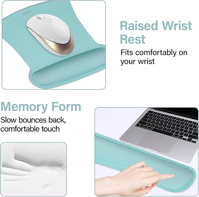 MOSISO Keyboard Mouse Pad Set, Large Gaming Mousepad&Keyboard Wrist Rest | Mouse Wrist Rest&Coaster, Ergonomic Non-Slip Mousepad&Easy Typing Cushion with Memory Foam for Home Office, Aquamarine