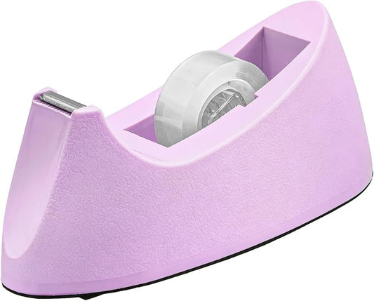 Heavy Duty One-Handed Weighted Office Tape Dispenser, Fits 1" Core, Purple | 1.4 lbs Non-Slip Rubber Base, Smooth Cut Serrated Blade, Standard 1-Inch Clear Tape Roll Holder, Home Desktop Office Supplies