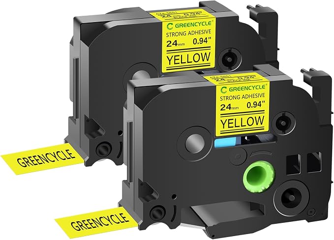 GREENCYCLE Extra Strength Label Tape TZe-S651 24mm 0.94" Laminated Yellow Compatible for Brother P-Touch TZeS651 TZ-S651 TZe TZ 1 inch Black on Yellow Label Tape for PT2730 PT9600 PTH500LI, 2 Pack
