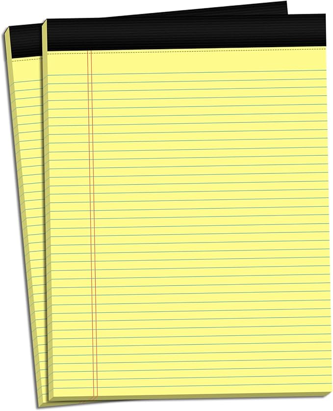Legal Pads 8.5 x 11 College Ruled Note Pads 8.5 x 11.75 Yellow Notepad 80gsm Lined Paper Pads, 30 Sheets per Pad, 2 Pack Perforated Writing Pads Perfect for Office, Home, School